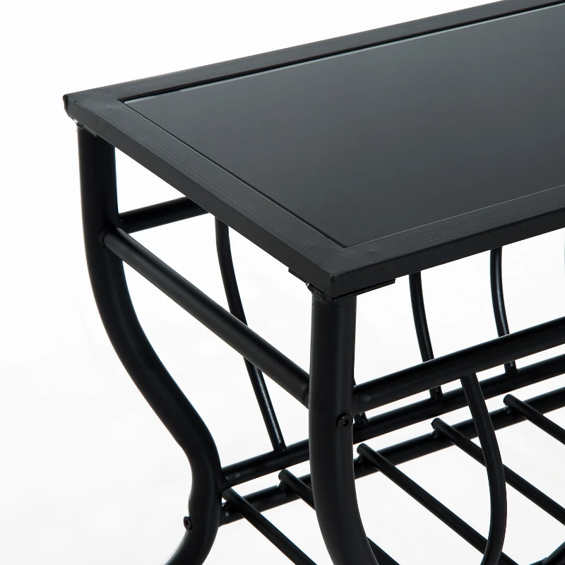 HomCom Metal Magazine Rack End Table w/ Glass Top - Black Glass Top