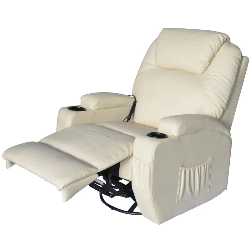 HomCom Faux Leather Heated Massage Recliner Chair with Remote - Cream White
