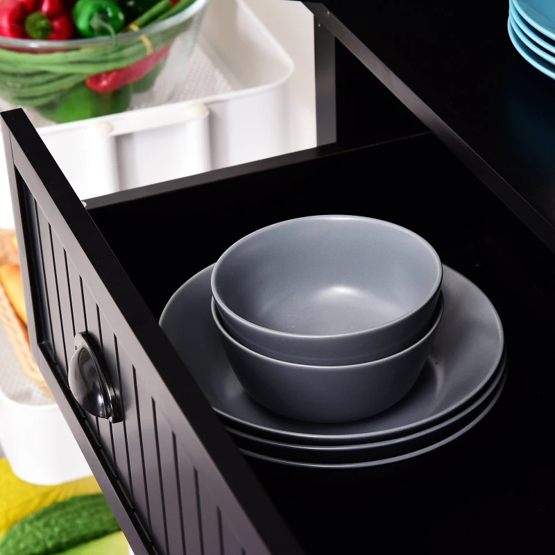 HomCom 72" Traditional Colonial Style Freestanding Kitchen Pantry Cupboard Storage Cabinet with Drawers - Black