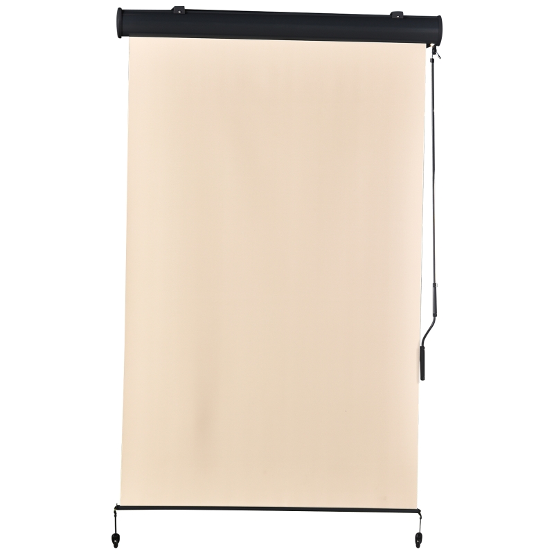 Outsunny Retractable Exterior Roller Shade Cordless Roller Shade Privacy for Balcony with UV Protection Sand Color Safety Crank Operation