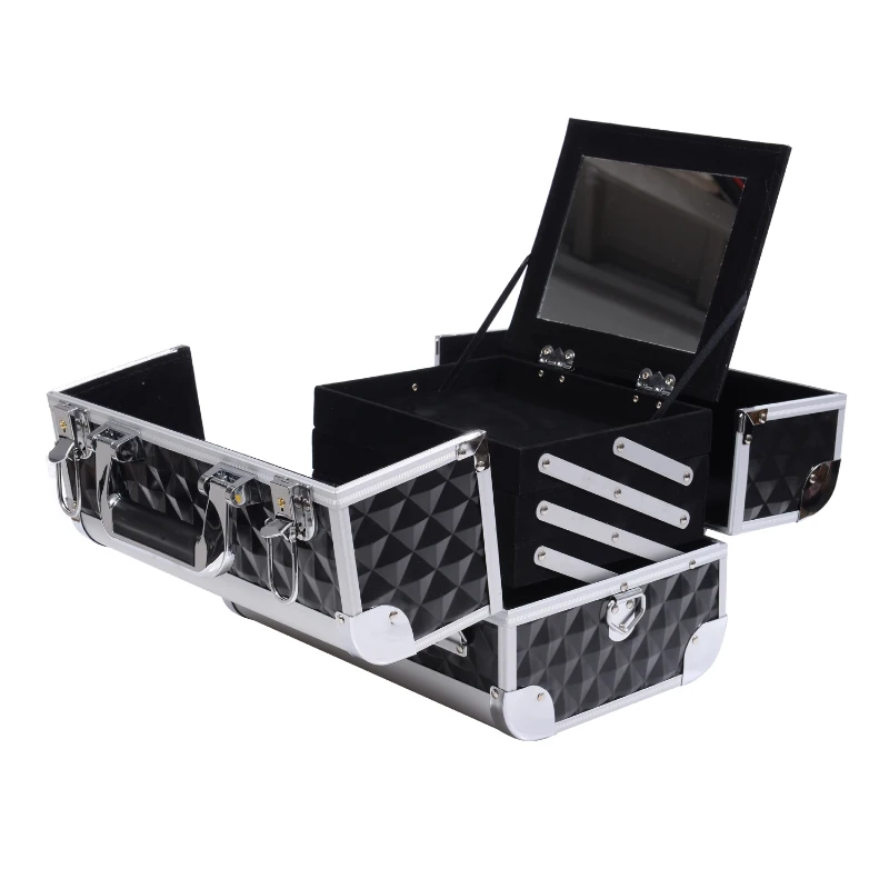 Soozier 12" Cosmetic Makeup Train Case w/ Mirror & Extendable Trays - Black