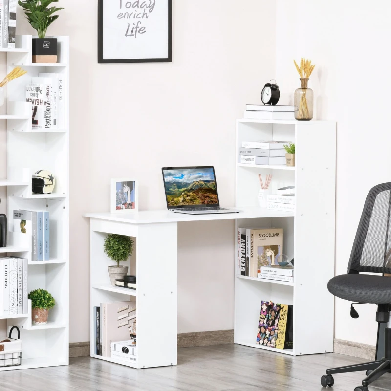 HOMCOM 47" Modern Office Compact Computer Crafting Hobby Desk Bookcase - White