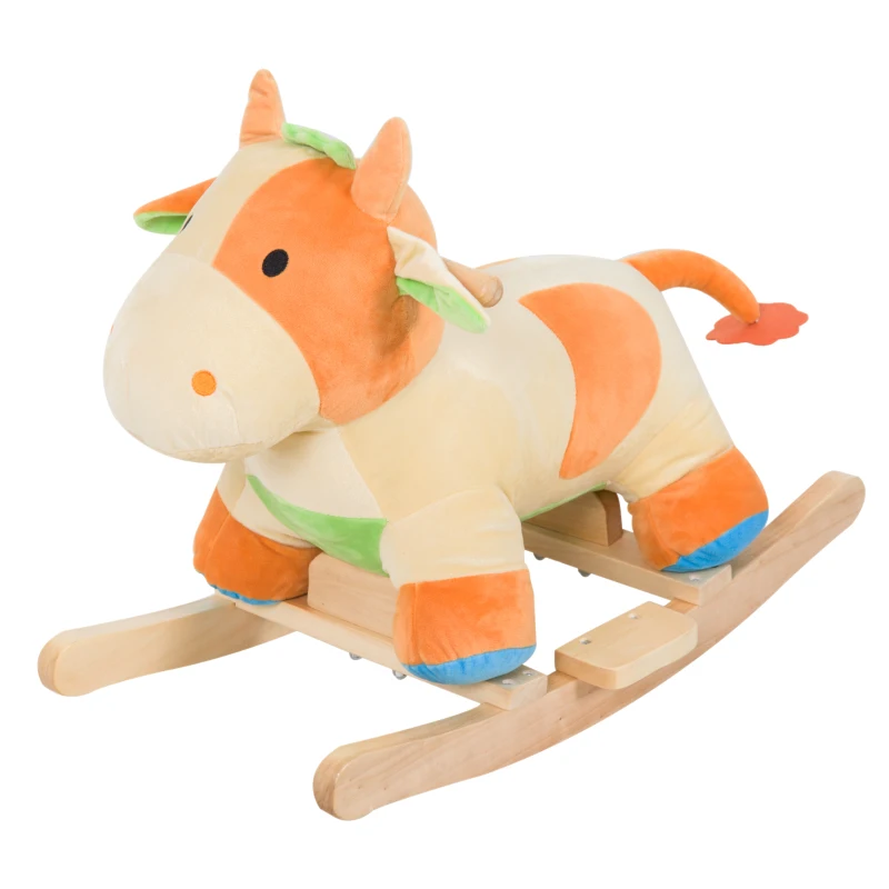 Qaba Kids Rocking Horse Toy Cow Ride on Rocker - Brown with Realistic Sounds
