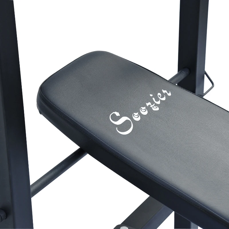 Soozier Adjustable Versatily Exercise Free Weight Bench with Weight Bar and Leg Extension Station