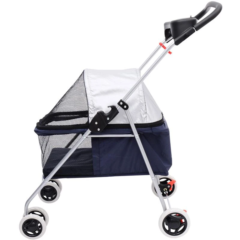Pawhut Covered Folding Pet Stroller for Dogs and Cats - Navy