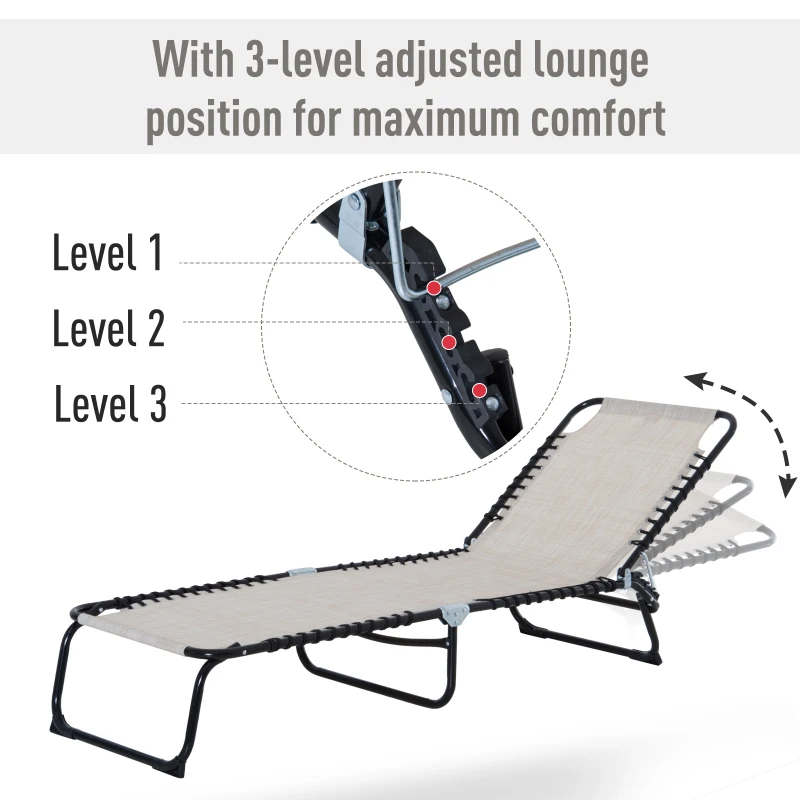 Outsunny Folding Beach Chaise Lounge, 4 Adjustable Positions, Cream White, Portable