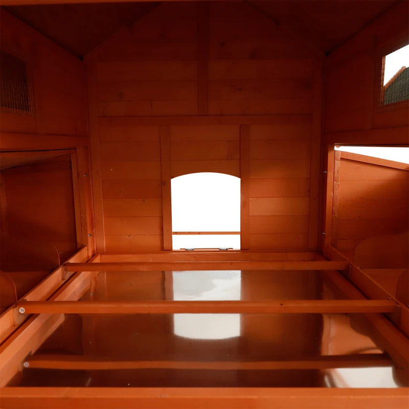 PawHut Large Outdoor Lockable Chicken Coop Solid Wood Deluxe Bunny Hen Hutch Kit with Nesting Box and Run