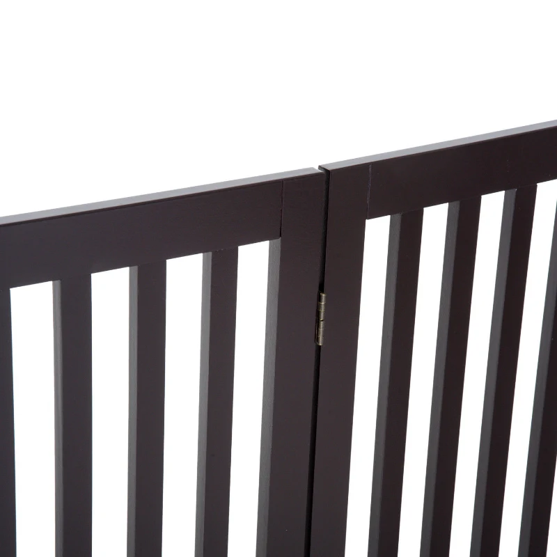 PawHut 36" x 80" Wooden Freestanding 4 Panel Expandable Pet Gate - Rich Espresso