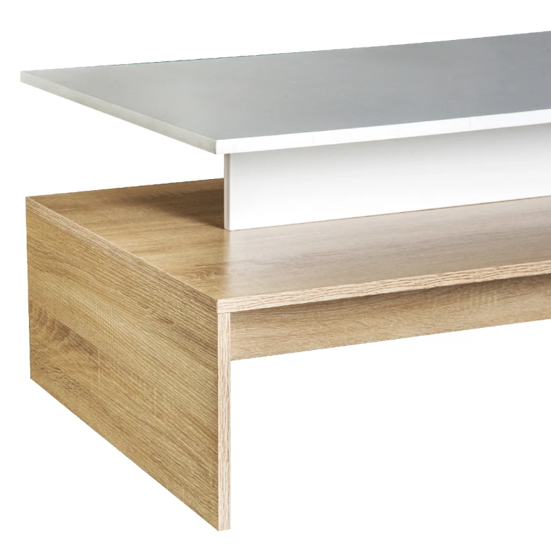 HOMCOM Modern Coffee Table,  2-tier Rectangular Center Table with Storage Shelves for Living Room, White/Natural Wood