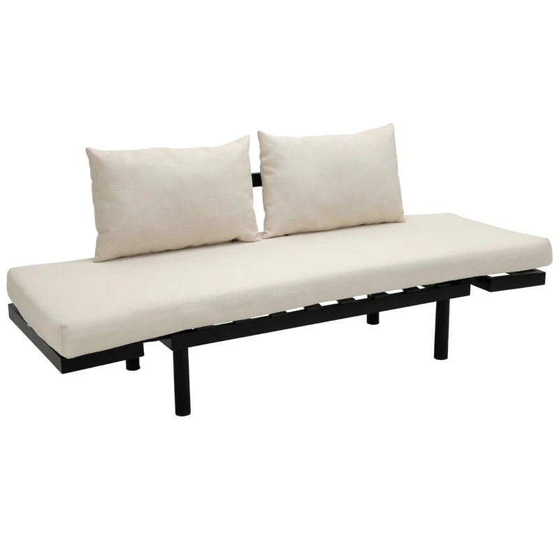 HOMCOM Convertible 3-Position Relaxing Futon Birch Wood Daybed Lounger Sofa Bed Loveseat - Black/Cream White
