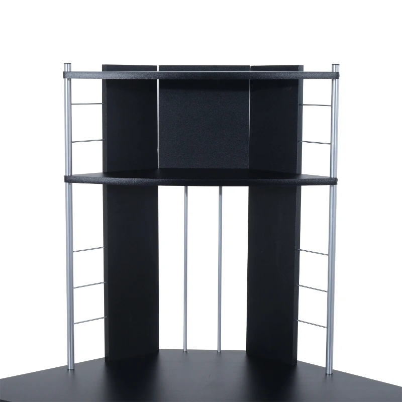 HomCom 45" Arch Tower Compact Modern Corner Computer Workstation Desk With Keyboard Tray And Shelves - Black