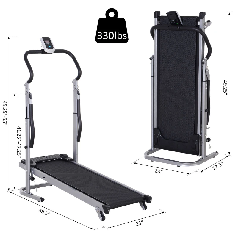 Soozier 2-in-1 Foldable Treadmill Walking Pad Manual Treadmill Machine Sit Up Bench with LCD Screen Home Exercise Fitness