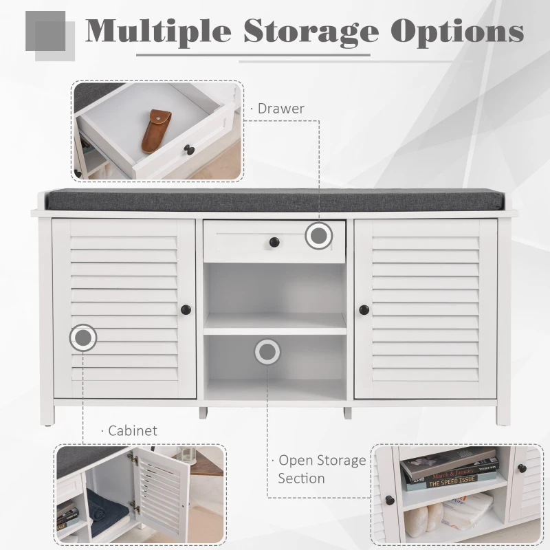 HOMCOM White Shoe Organizer Rack Cabinet with Drawers & Cushion Hallway