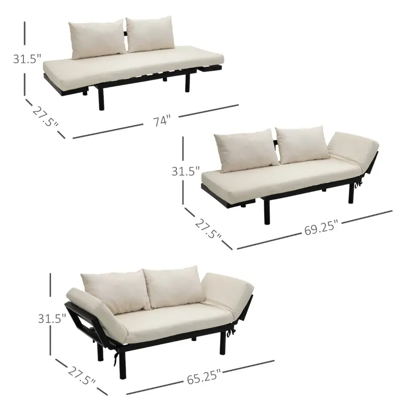 HOMCOM Convertible 3-Position Relaxing Futon Birch Wood Daybed Lounger Sofa Bed Loveseat - Black/Cream White