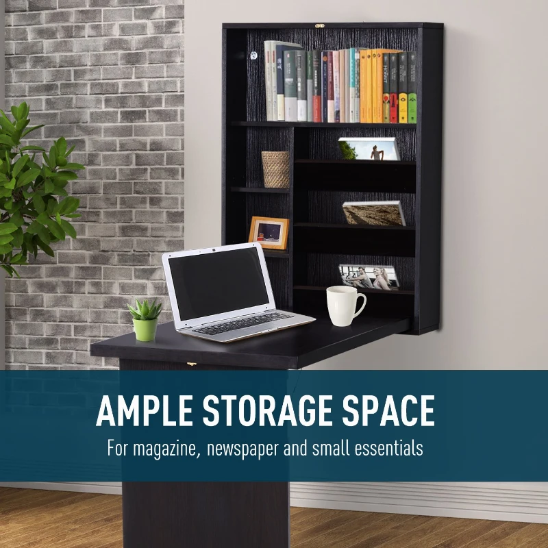 HomCom Wooden Contemporary Corner Writing Table Fold Out Convertible Wall Mount Desk - Espresso Brown