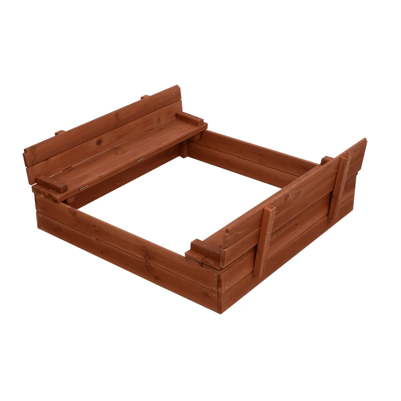 Qaba Wooden Covered Convertible Sandbox with Bench