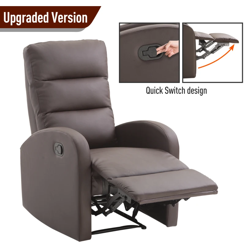 HomCom Modern PU Leather Living Room Manual Recliner Lounger Sofa Chair - Brown