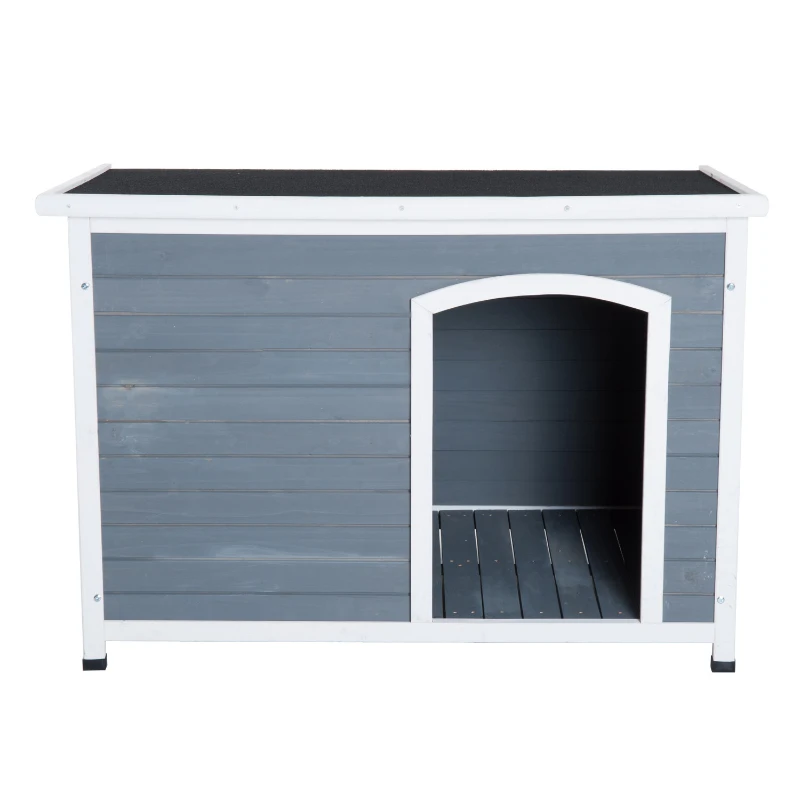 PawHut 46” x 31” Wooden Rustic Outdoor Elevated Dog House With Hinged Roof