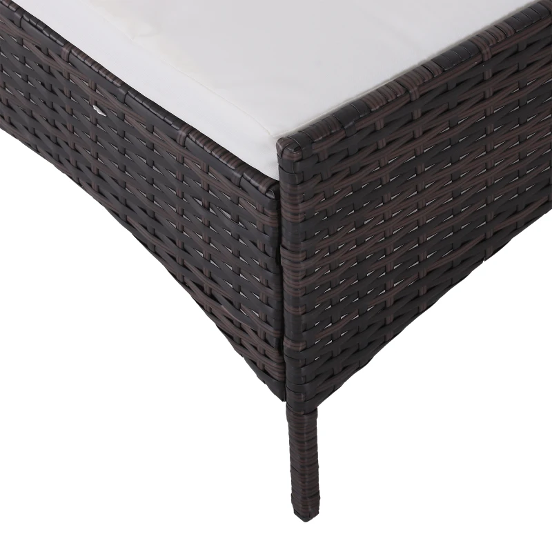 Outsunny 2 Piece Rattan Wicker Outdoor Loveseat with Sunshade Canopy and Nesting Ottoman Footrest - Brown