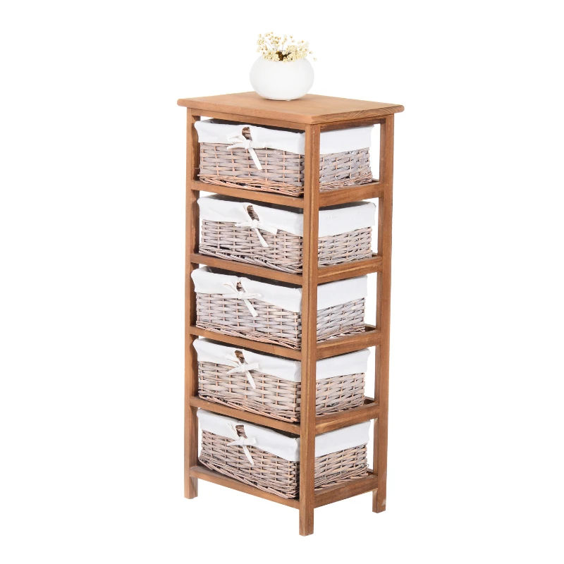 HomCom Wicker Five Drawer Home Storage Unit