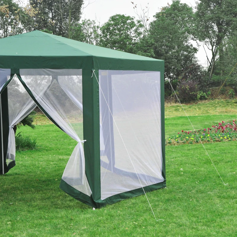Outsunny Outdoor Hexagon Gazebo Cathedral Style Roof Party Gazebo with Mesh Walls - Green