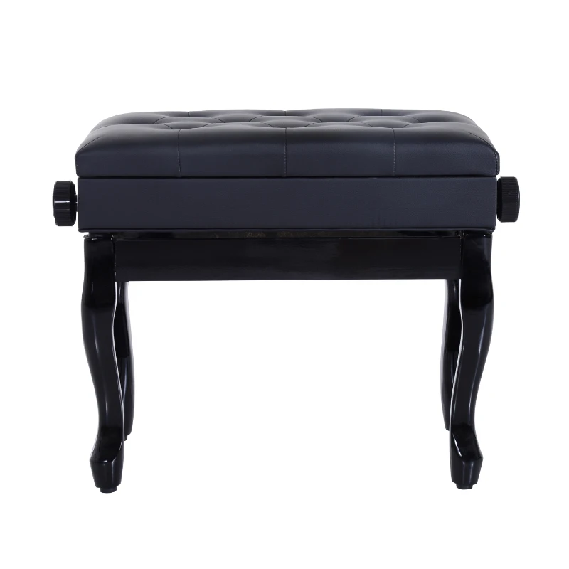 HomCom Faux Leather Traditional Adjustable Storage Piano Bench - Black