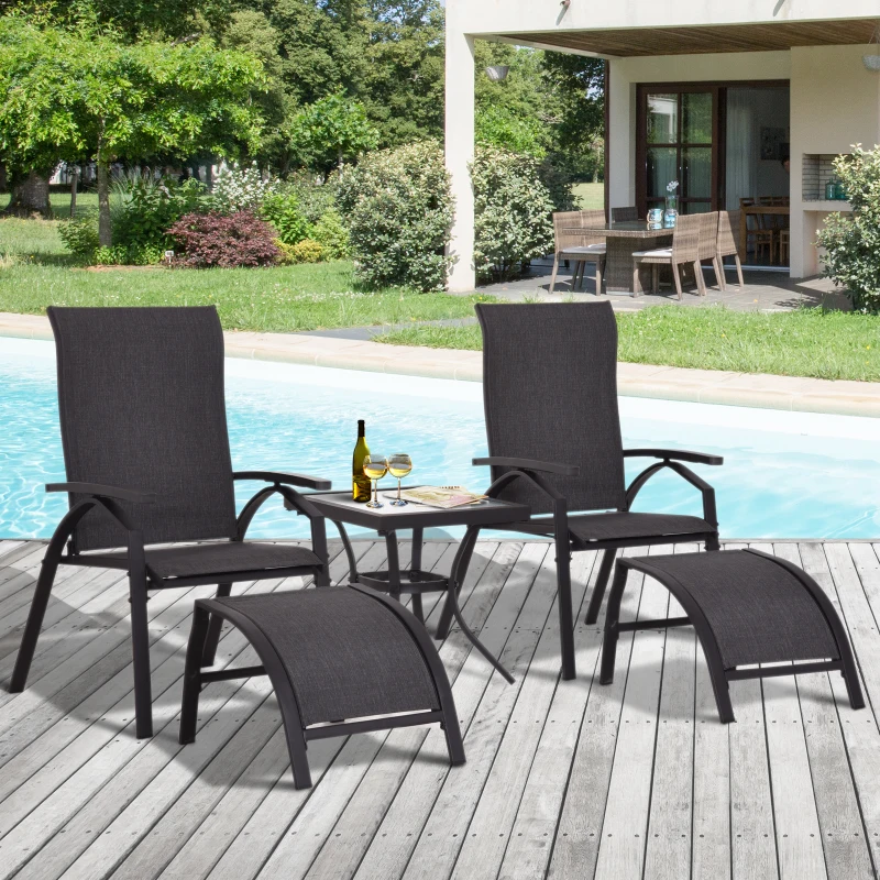 Outsunny 5 Piece Outdoor Garden Recliner Patio Sun Lounger Chair and Table Set