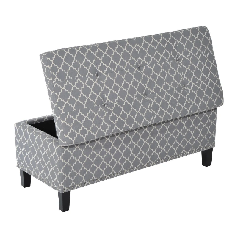 HomCom 42" Elegant Soft Fabric Tufted Storage Ottoman Bench Seat Bedroom Couch Footrest - Grey/White