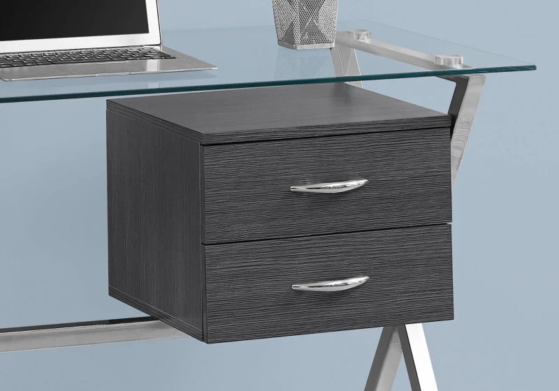 Monarch 48" Contemporary X Braced Tempered Glass Top Writing Computer Desk with Drawers - Grey / Chrome Metal