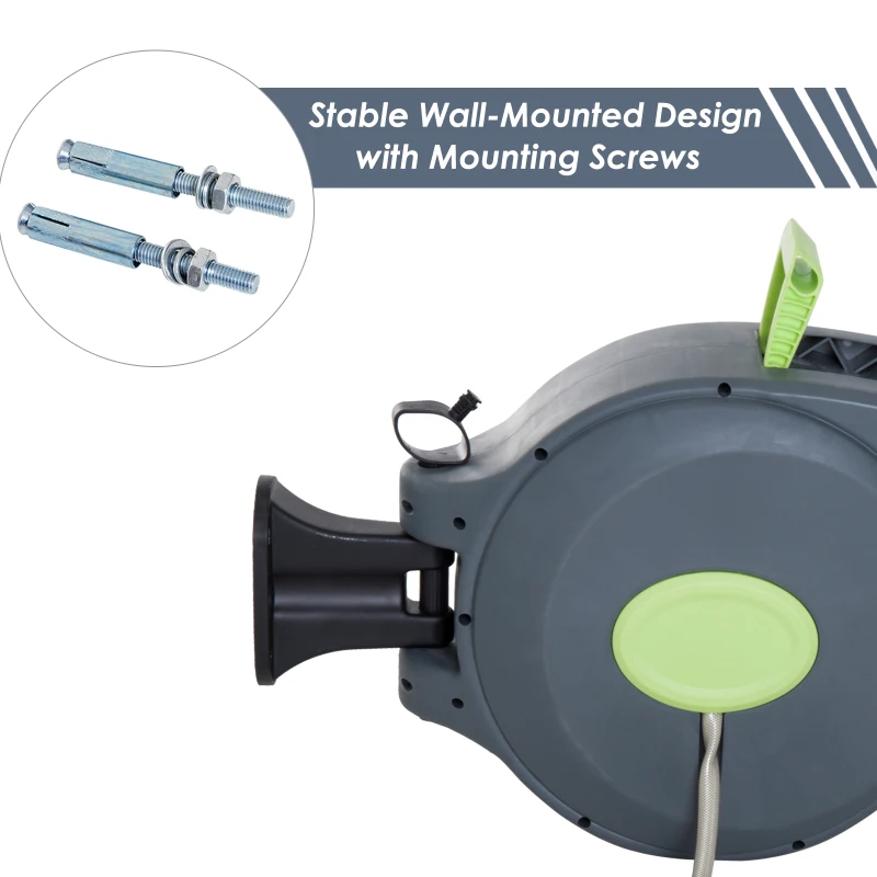 Outsunny 65’ Plastic Portable Outdoor Wall Mount Retractable Water Hose Reel