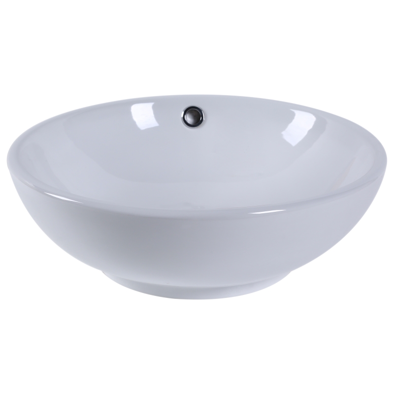 Kleankin 16.5"D Round Above Counter Vessel Sink Porcelain Ceramic Bathroom Vanity Sink Art Basin - Glossy White