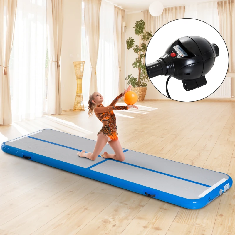 Soozier Inflatable Air Mat 16.5’ Air Track with Pump Light Grey/Blue