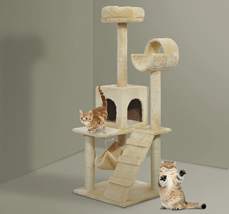 PawHut 52" Sisal Cat Scratcher Multi-Level Tree Interactive Playground Toy With Tunnel, Ramp, Perches