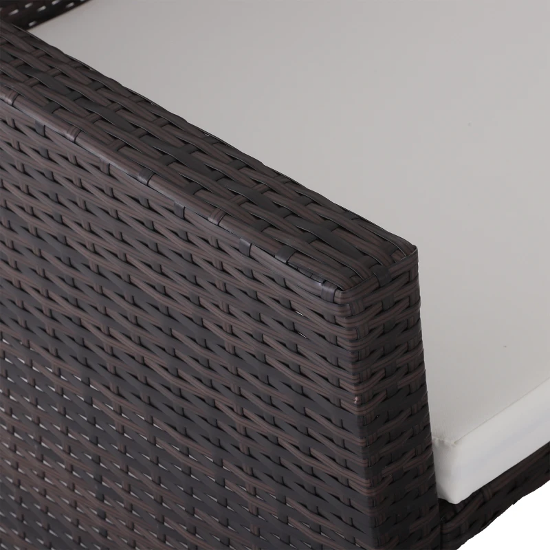 Outsunny 2 Piece Rattan Wicker Outdoor Loveseat with Sunshade Canopy and Nesting Ottoman Footrest - Brown