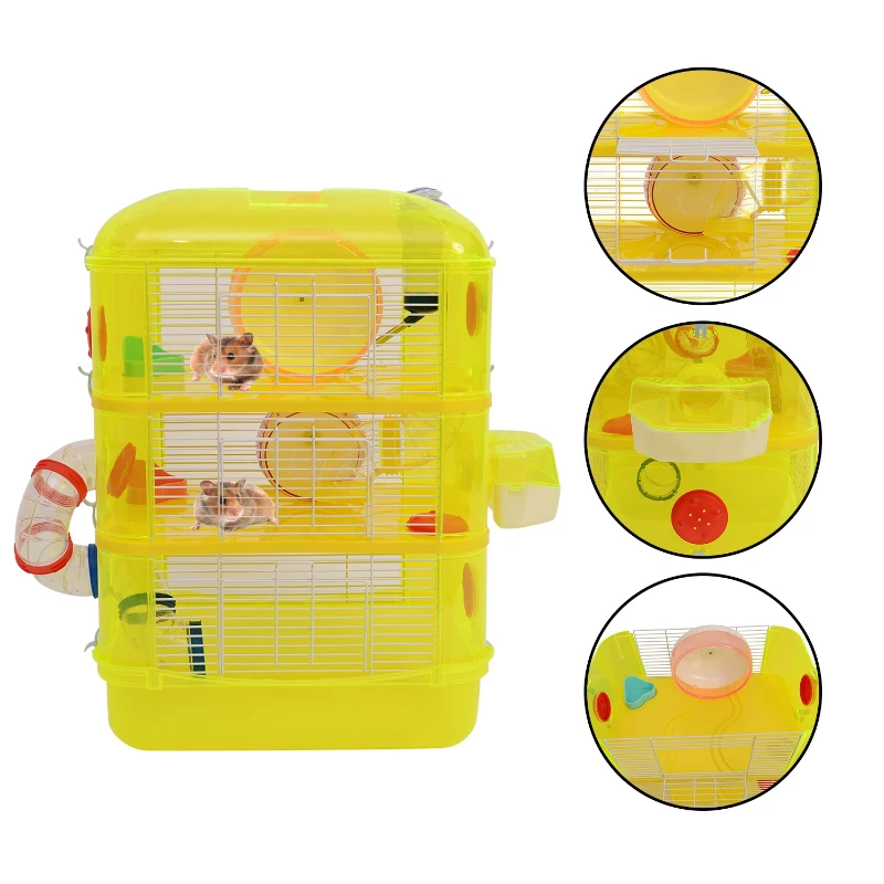 Open Box Pawhut 3 Story Happy Hamster Habitat Pet Critter Cage (Yellow)