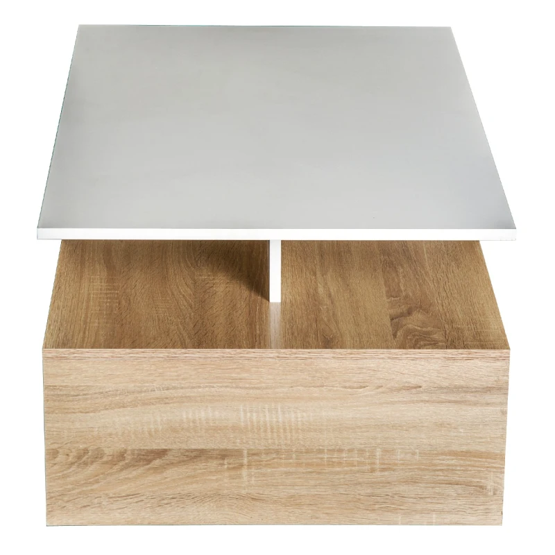 HOMCOM Modern Coffee Table,  2-tier Rectangular Center Table with Storage Shelves for Living Room, White/Natural Wood