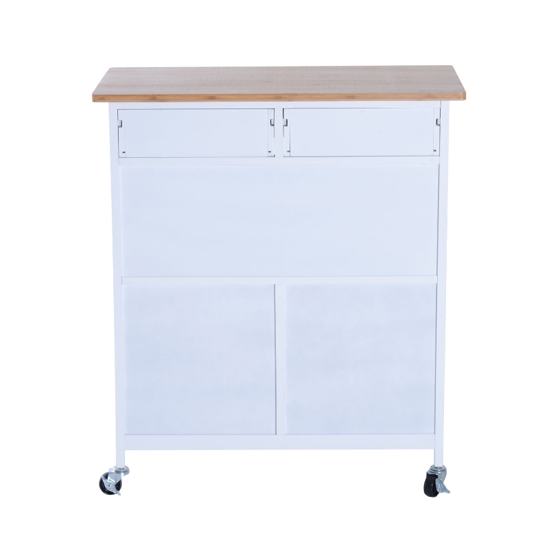 HomCom 30" Kitchen Island Rolling Cart With 6 Bottle Fancy Wine Rack Stemware Storage