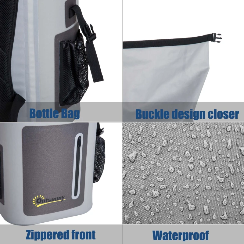 Outsunny 25 Quart Capacity Soft Sided Waterproof Insulated Backpack Cooler Bag - Grey