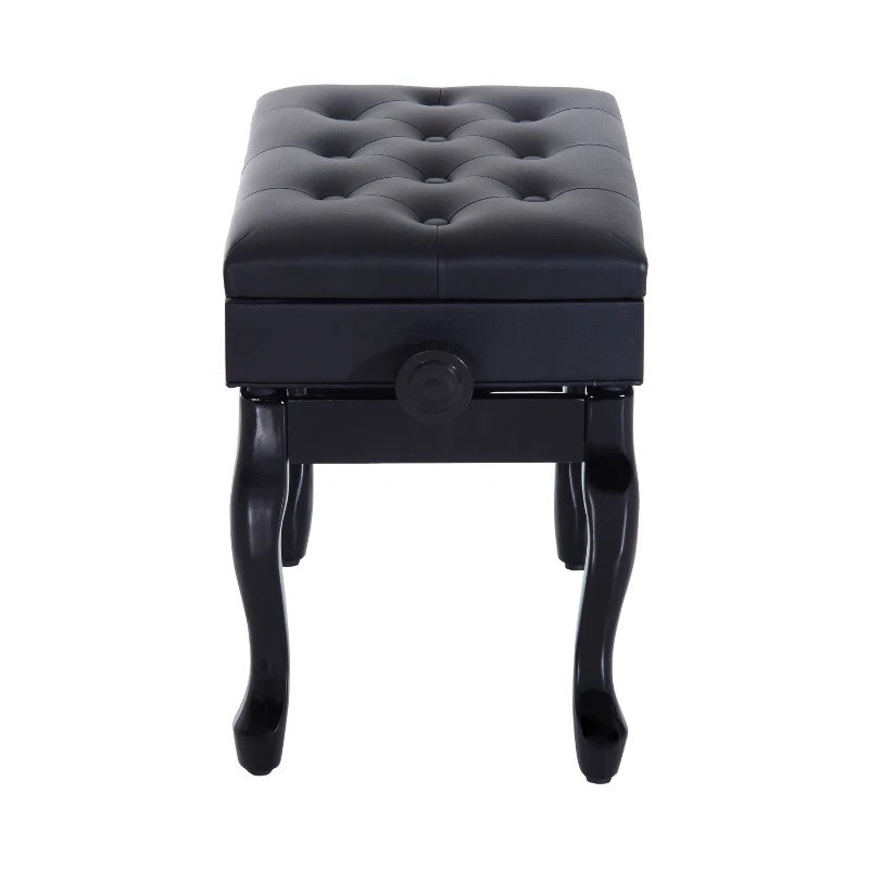 HomCom Faux Leather Traditional Adjustable Storage Piano Bench - Black