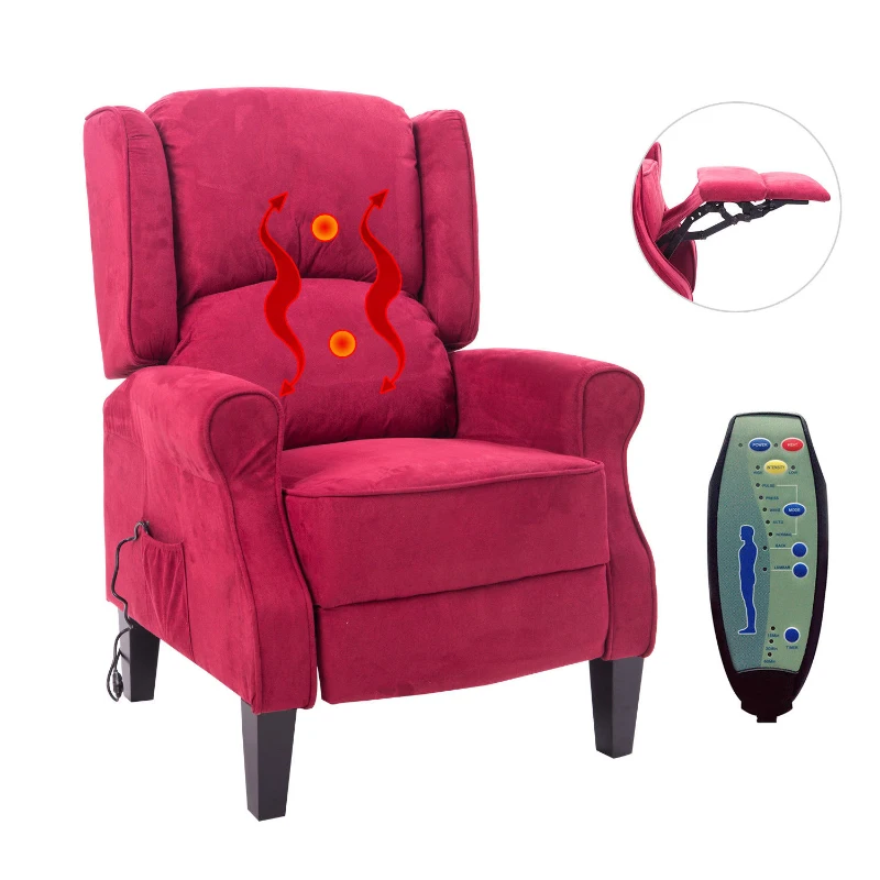 HomCom Artificial Suede Heated Back Massage Recliner Chair - Red