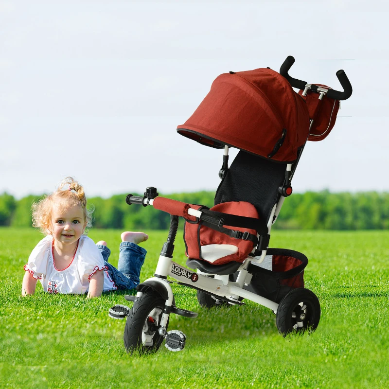 Qaba 2-in-1 Lightweight Steel Adjustable Convertible Tricycle Stroller - Red