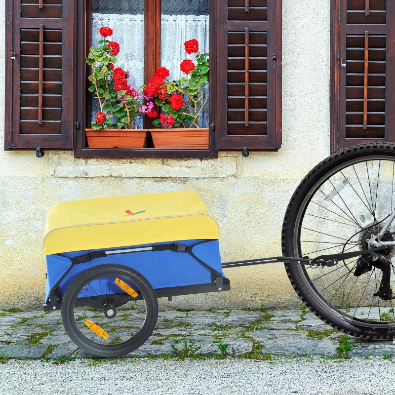 Aosom Two Wheel Enclosed Bike Cargo Trailer with Hitch - Blue/Yellow