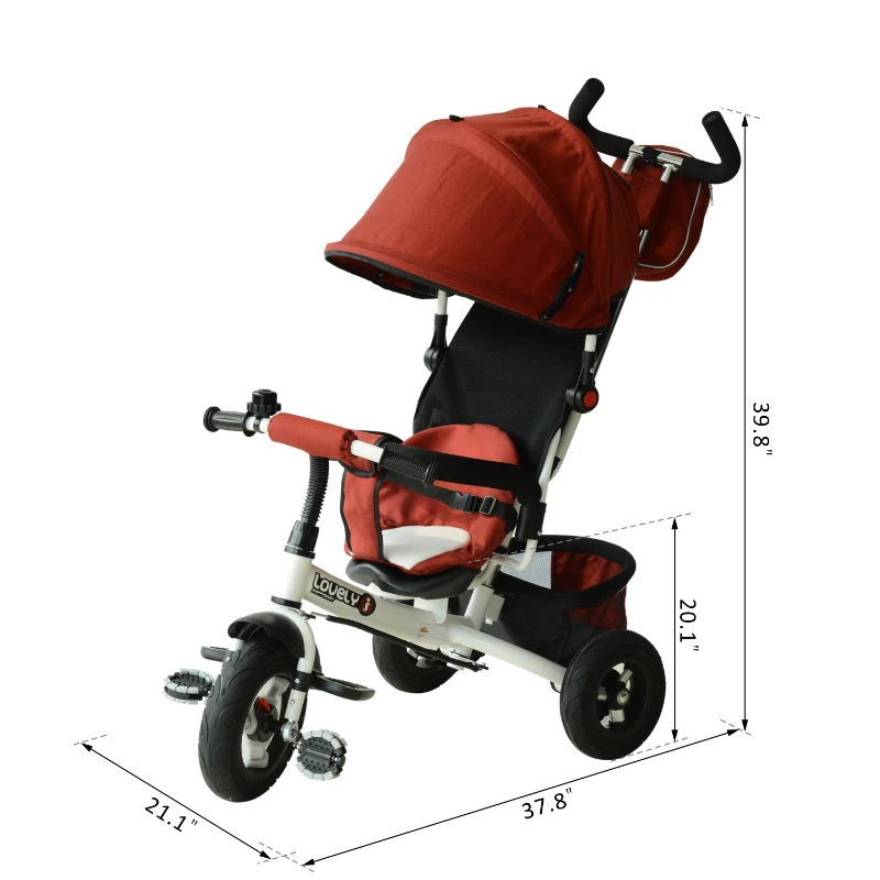 Qaba 2-in-1 Lightweight Steel Adjustable Convertible Tricycle Stroller - Red