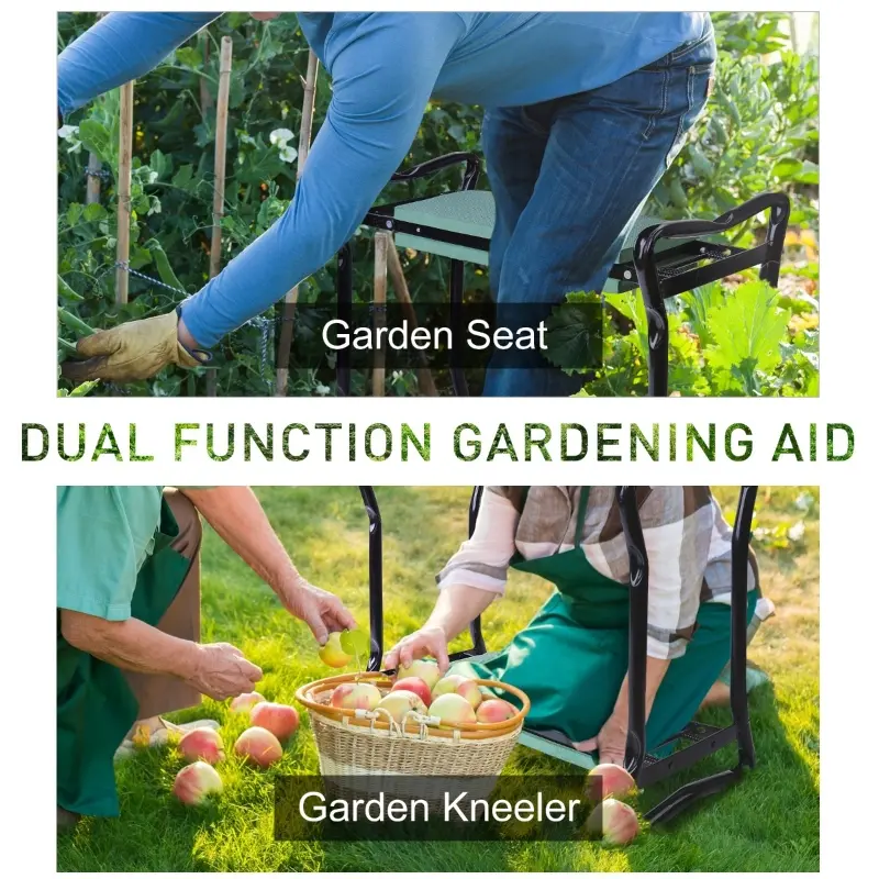 New Folding Garden Kneeler with Cushion Seat, Sturdy Gardener Kneeling Pad, Multi-Functional for Gardening, Weeding, Green