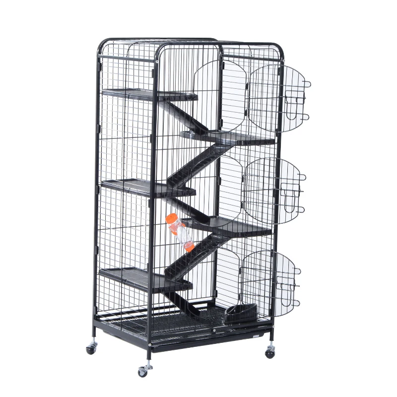 Pawhut 52" 6 Level Indoor Small Animal Cage Hutch - Black