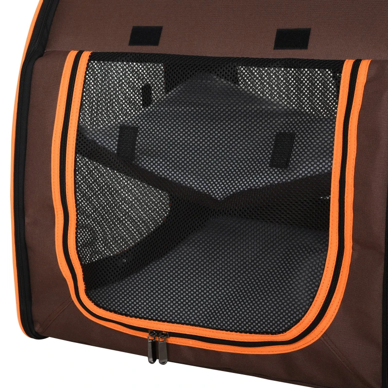 PawHut 39" Portable Soft-Sided Cat Carrier, Cat Kennel, Travel Dog Crate with Divider, Two Compartments, Soft Cushions & Storage Bag, Easy to Fold, Brown