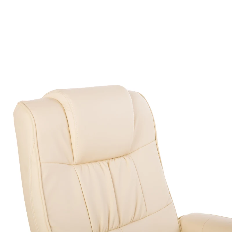 HOMCOM Massaging PU Leather Recliner and Ottoman with Leather Wrapped Base - Cream White