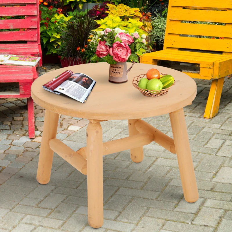 Outsunny Rustic Cabin Style Wooden Round Outdoor Patio End Table