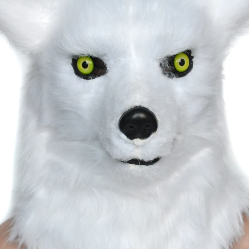 HomCom White Fox Costume Mouth Mover Hood