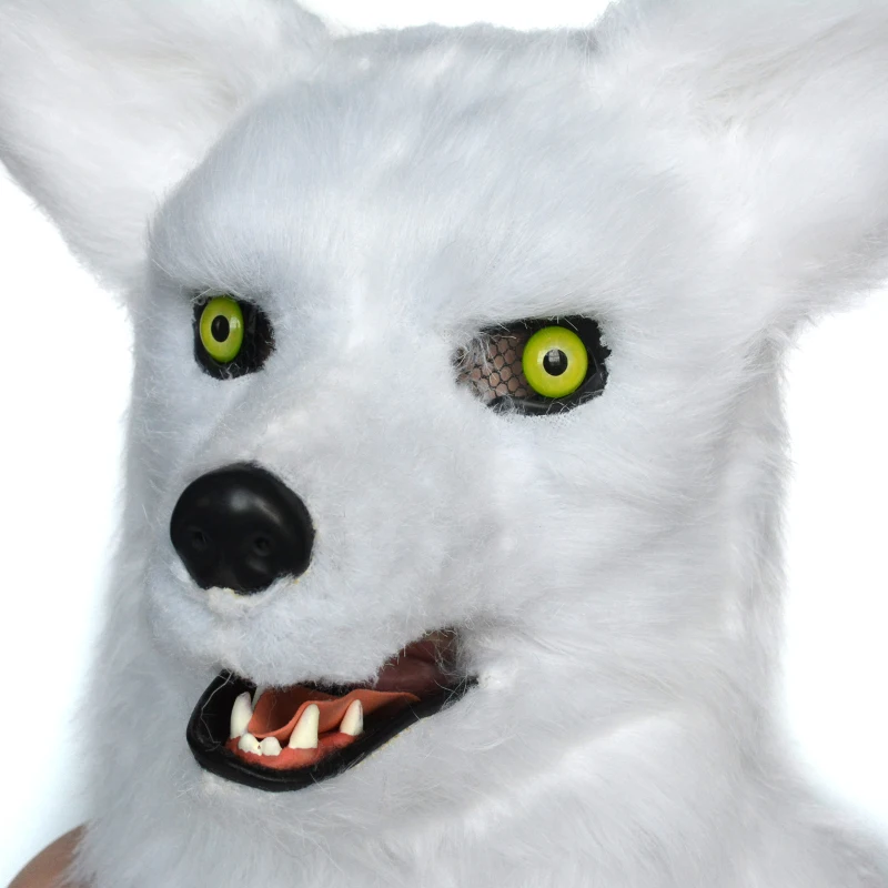 HomCom White Fox Costume Mouth Mover Hood